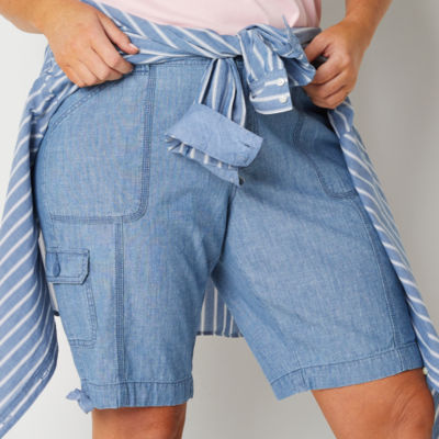 St. John's Bay Cargo Womens 11 1/2" Mid Rise Plus Bermuda Short