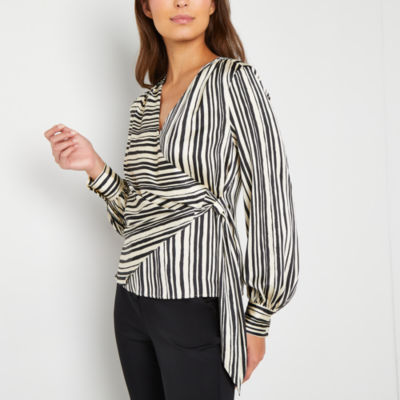 Worthington Womens V Neck Long Sleeve Wrap Shirt