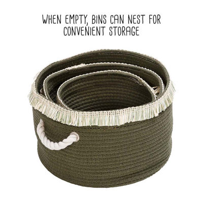 Honey-Can-Do Olive Green And White Cotton Rope 3-pc. Round Baskets