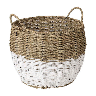 Honey-Can-Do Medium Natural And White Seagrass Round Storage Round Baskets