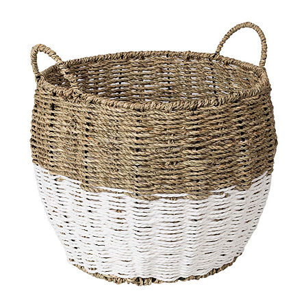 Honey-Can-Do Medium Natural And White Seagrass Round Storage Round Basket, One Size, White