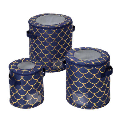 HoneyCanDo Navy And Gold Round Dinnerware Storage Cube SFT09238