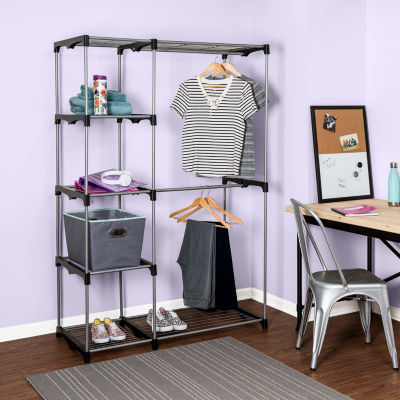 Honey-Can-Do Silver And Black With Double Bar And 5-Shelf Portable Closet