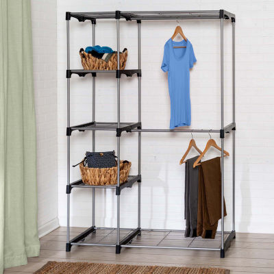 Honey-Can-Do Silver And Black With Double Bar And 5-Shelf Portable Closet