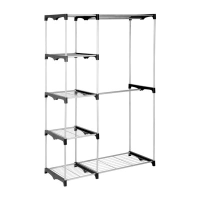 Honey-Can-Do Silver And Black With Double Bar And 5-Shelf Portable Closet