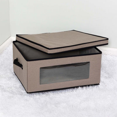 Honey-Can-Do Gray Fabric With Lid Clear-View Window And Removable Dividers Folding Storage Boxes