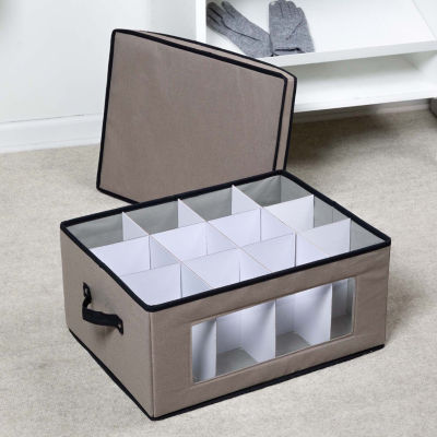 Honey-Can-Do Gray Fabric With Lid Clear-View Window And Removable Dividers Folding Storage Boxes