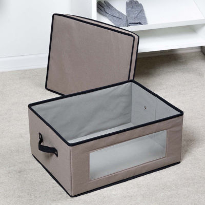 Honey-Can-Do Gray Fabric With Lid Clear-View Window And Removable Dividers Folding Storage Boxes