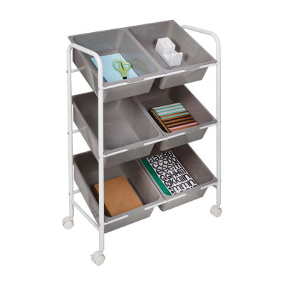 Honey-Can-Do Gray And White 6-Bin Rolling Shelf Carts