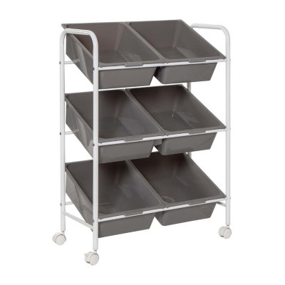 Honey-Can-Do Gray And White 6-Bin Rolling Shelf Carts