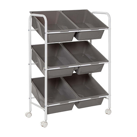 Honey-Can-Do Gray And White 6-Bin Rolling Shelf Cart, One Size, Gray