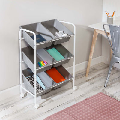 Honey-Can-Do Gray And White 6-Bin Rolling Shelf Carts