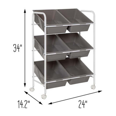 Honey-Can-Do Gray And White 6-Bin Rolling Shelf Carts