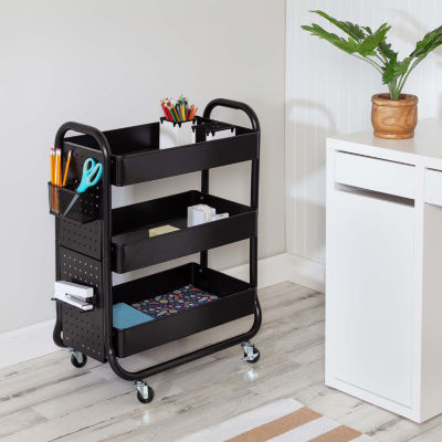 Honey-Can-Do Black Craft With Wheels Pegboard Shelf  And  Metal Basket Shelf Carts