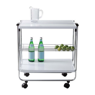 Honey-Can-Do White And Chrome Folding Kitchen Shelf Carts