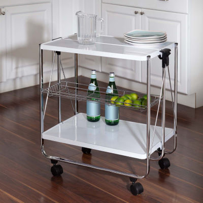 Honey-Can-Do White And Chrome Folding Kitchen Shelf Carts