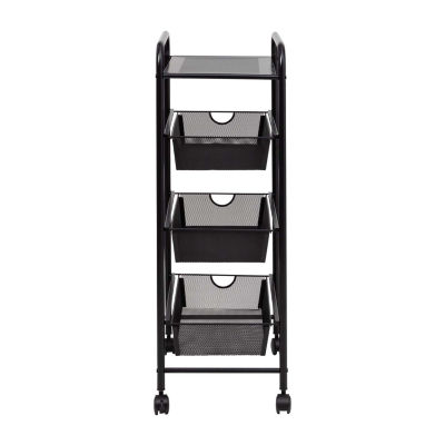 Honey-Can-Do Black Metal Mesh 3-Drawer Shelf Carts