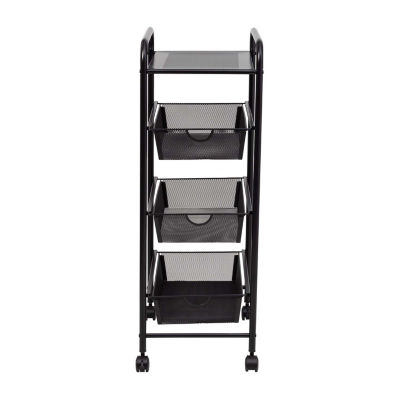 Honey-Can-Do Black Metal Mesh 3-Drawer Shelf Carts