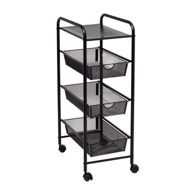 Honey-Can-Do Black Metal Mesh 3-Drawer Shelf Carts