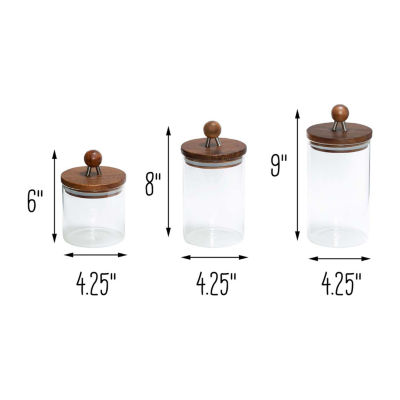 Honey-Can-Do Clear Acacia Top Glass Kitchen 3-pc. Canister