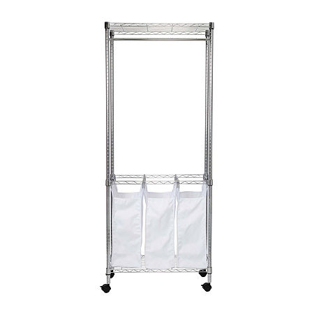 Honey-Can-Do Chrome Rolling Triple Laundry Sorter, One Size, Silver