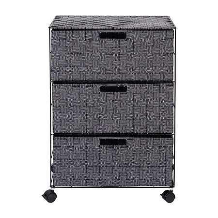 Honey-Can-Do Rolling Black Woven 3-Drawer 3-Compartment Rolling Rectangular Drawer Storage, One Size, Black