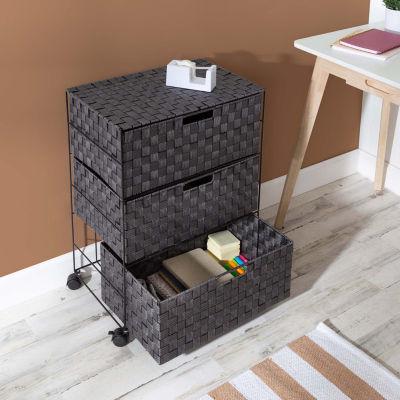 Honey-Can-Do Rolling Black Woven 3-Drawer 3-Compartment Rolling Rectangular Drawer Storage