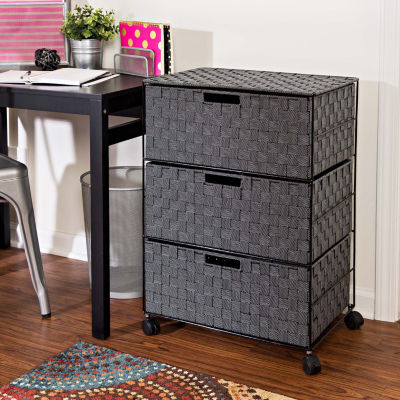 Honey-Can-Do Rolling Black Woven 3-Drawer 3-Compartment Rolling Rectangular Drawer Storage