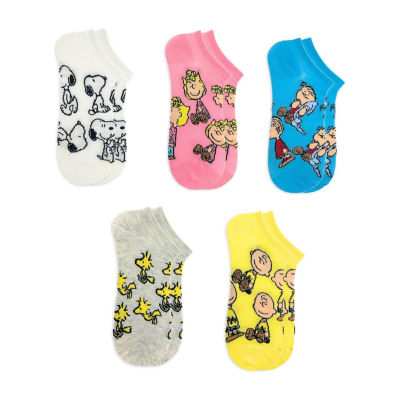 Womens Multi-Pack 5 Pair Peanuts Snoopy Low Cut Socks