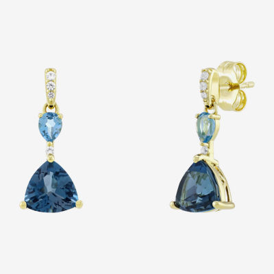 Womens Genuine Blue Topaz 14K Gold Over Silver Triangle Drop Earrings