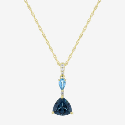 Womens Genuine Blue Topaz 14K Gold Over Silver Triangle 18 Inch Pendant Necklace