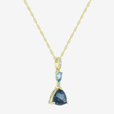 Womens Genuine Blue Topaz 14K Gold Over Silver Triangle 18 Inch Pendant Necklace