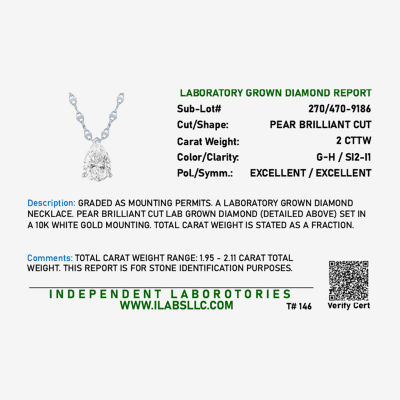 Diamond Addiction (G-H / Si2-I1) Womens 2 CT. T.W. Lab Grown White 10K Gold 18 Inch Pendant Necklace