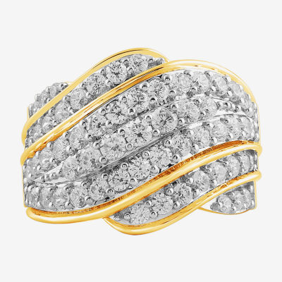 (I / I2) Womens 2 CT.T.W. Lab Grown White Diamond Sterling Silver Round Cluster Crossover Cocktail Ring