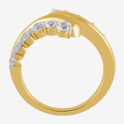 I/ I2 Womens 1 CT. T.W. Lab Grown White Diamond 14K Gold Over Silver Cluster Crossover Cocktail Ring