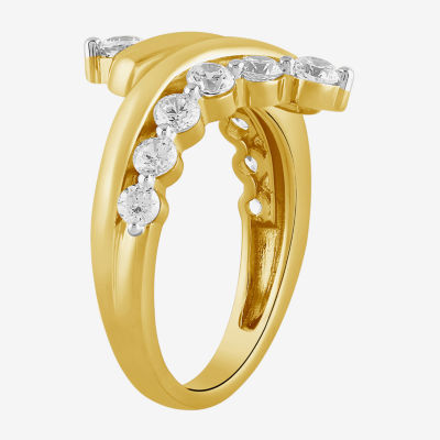I/ I2 Womens 1 CT. T.W. Lab Grown White Diamond 14K Gold Over Silver Cluster Crossover Cocktail Ring