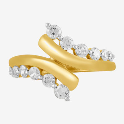 I/ I2 Womens 1 CT. T.W. Lab Grown White Diamond 14K Gold Over Silver Cluster Crossover Cocktail Ring