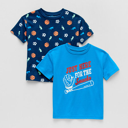 Okie Dokie Active Toddler & Little Boys Crew Neck Short Sleeve Regular Fit 2-pc. Graphic T-Shirt, 6, Blue