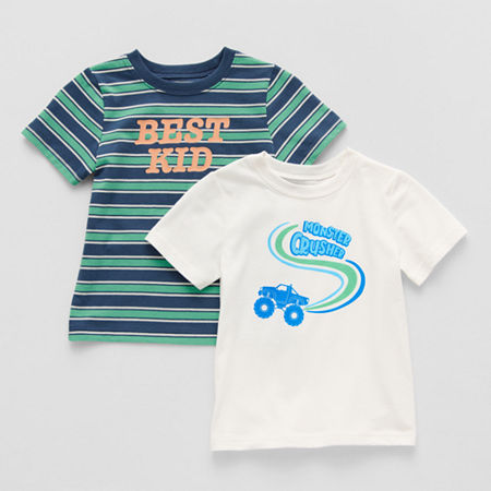Okie Dokie Toddler & Little Boys Crew Neck Short Sleeve Regular Fit 2-pc. Graphic T-Shirt, 3t, White