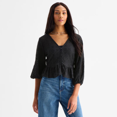 a.n.a Womens V Neck 3/4 Sleeve Lace Blouse - JCPenney