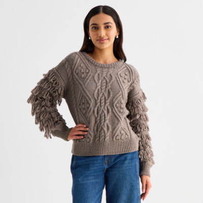 a.n.a Womens Crew Neck Long Sleeve Pullover Sweater, Color: Brown