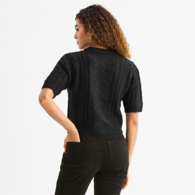 a.n.a Womens Crew Neck Short Sleeve Button Cardigan