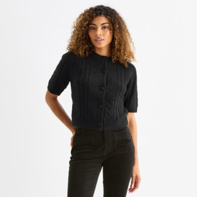 a.n.a Womens Crew Neck Short Sleeve Button Cardigan