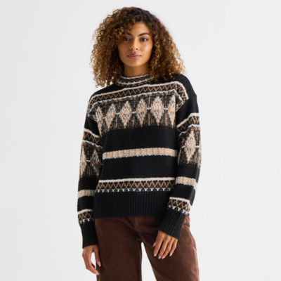 a.n.a Womens Mock Neck Long Sleeve Geometric Pullover Sweater