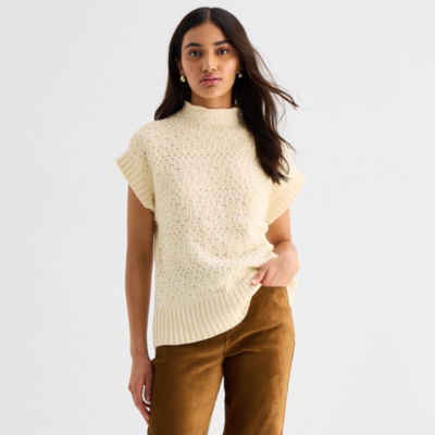 Womens Mock Neck Geometric Sweater Vest, Color: Birch JCPenney