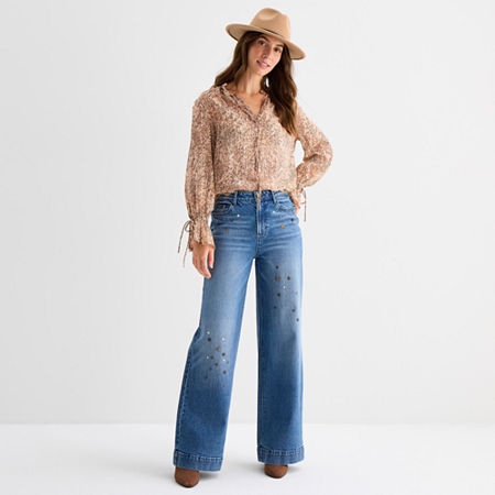 a.n.a Embellished Womens Highest Rise Wide Leg Jean, 6, Blue