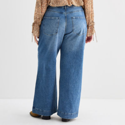 a.n.a Embellished Womens Plus Highest Rise Wide Leg Jean