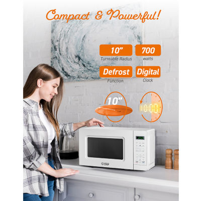 COMMERCIAL CHEF 0.7 Cu. Ft. Countertop Microwave with Digital Display White Microwave with 10 Power Levels