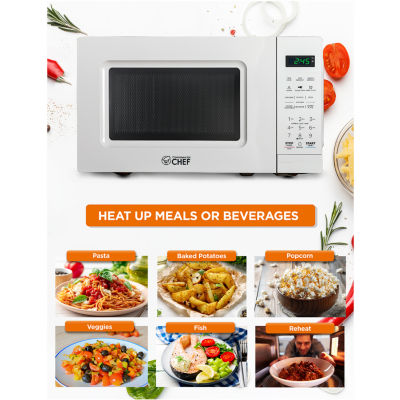 COMMERCIAL CHEF 0.7 Cu. Ft. Countertop Microwave with Digital Display White Microwave with 10 Power Levels