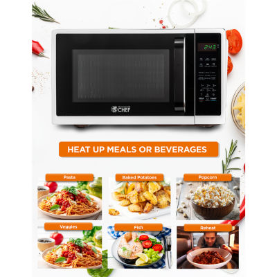 COMMERCIAL CHEF 0.9 Cu. Ft. Countertop Microwave with Digital Display White Microwave & 10 Power Levels